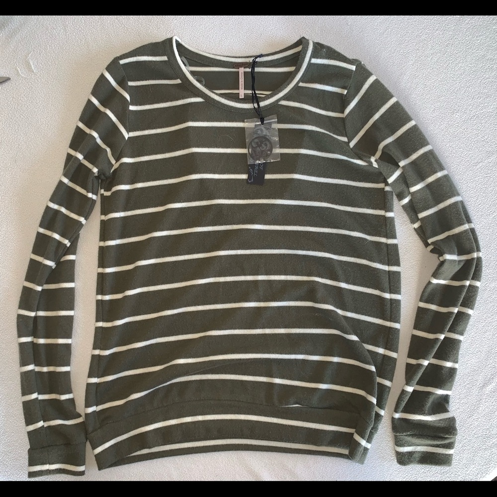 Green and White Stripped Long Sleeve Shirt